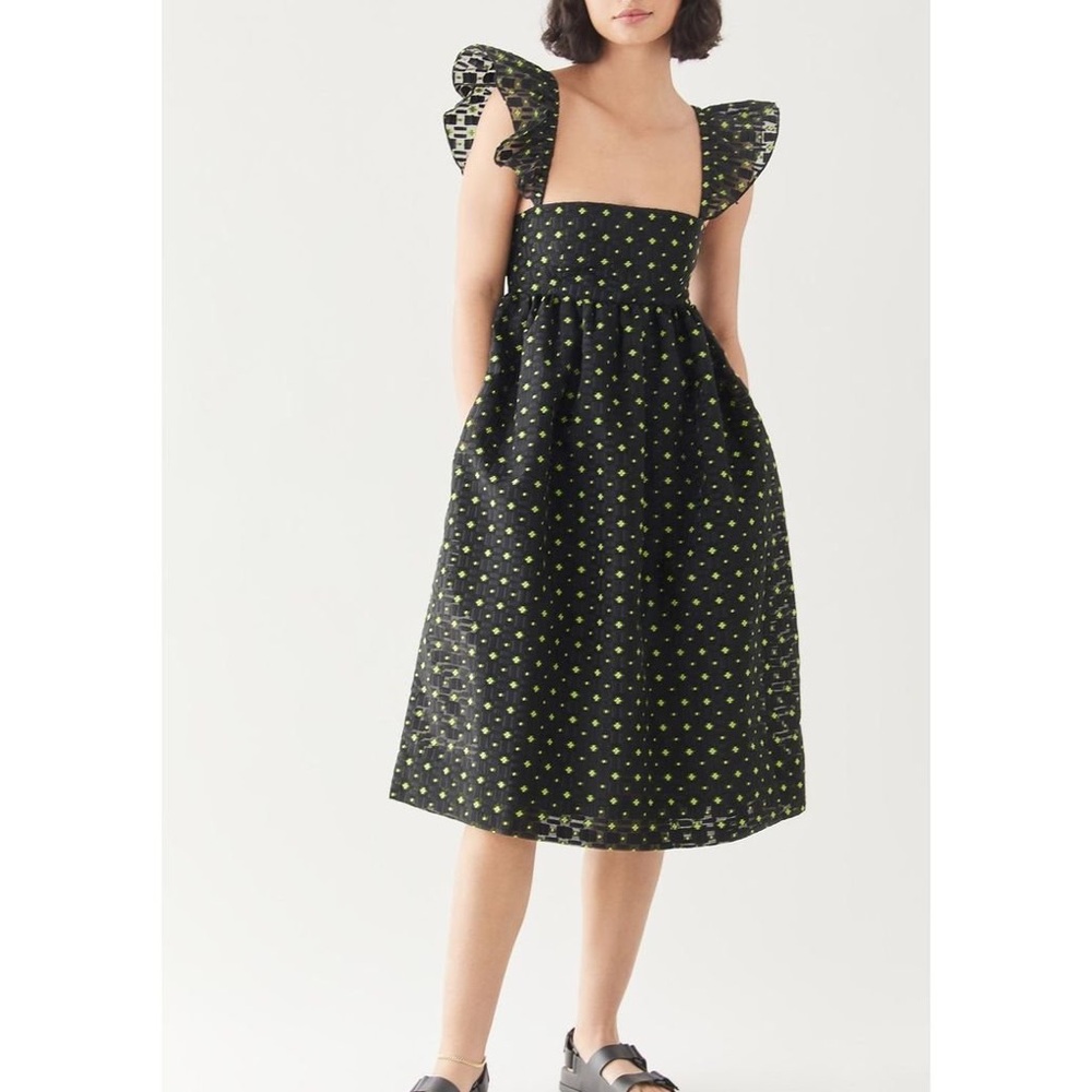 Chic Black and Neon Yellow Polka Dot Midi Dress